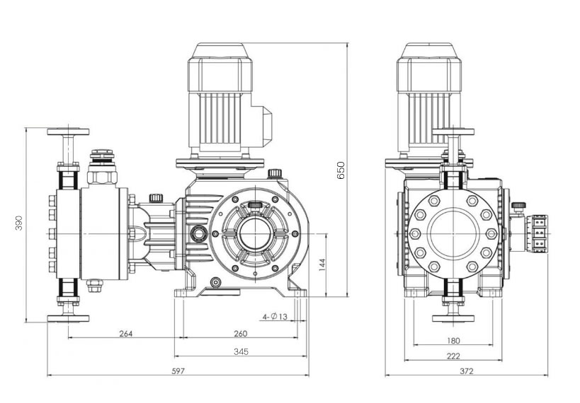 JYRS-D系列液压隔膜计量泵结构分解安装尺寸图